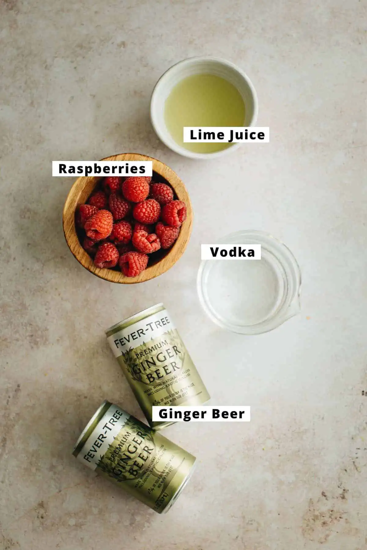 Ingredients in a raspberry moscow mule.