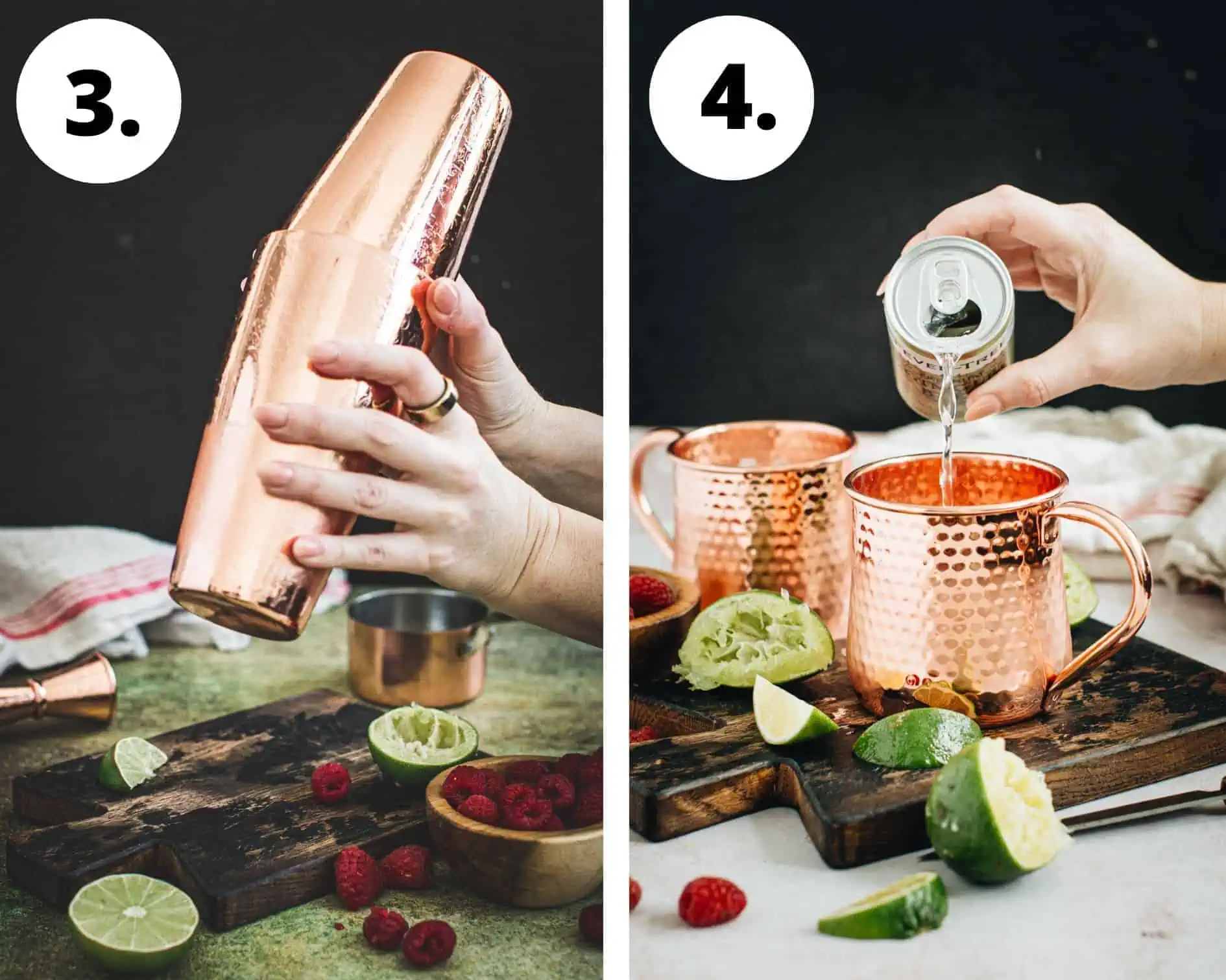 Raspberry moscow mule process steps 3 and 4.