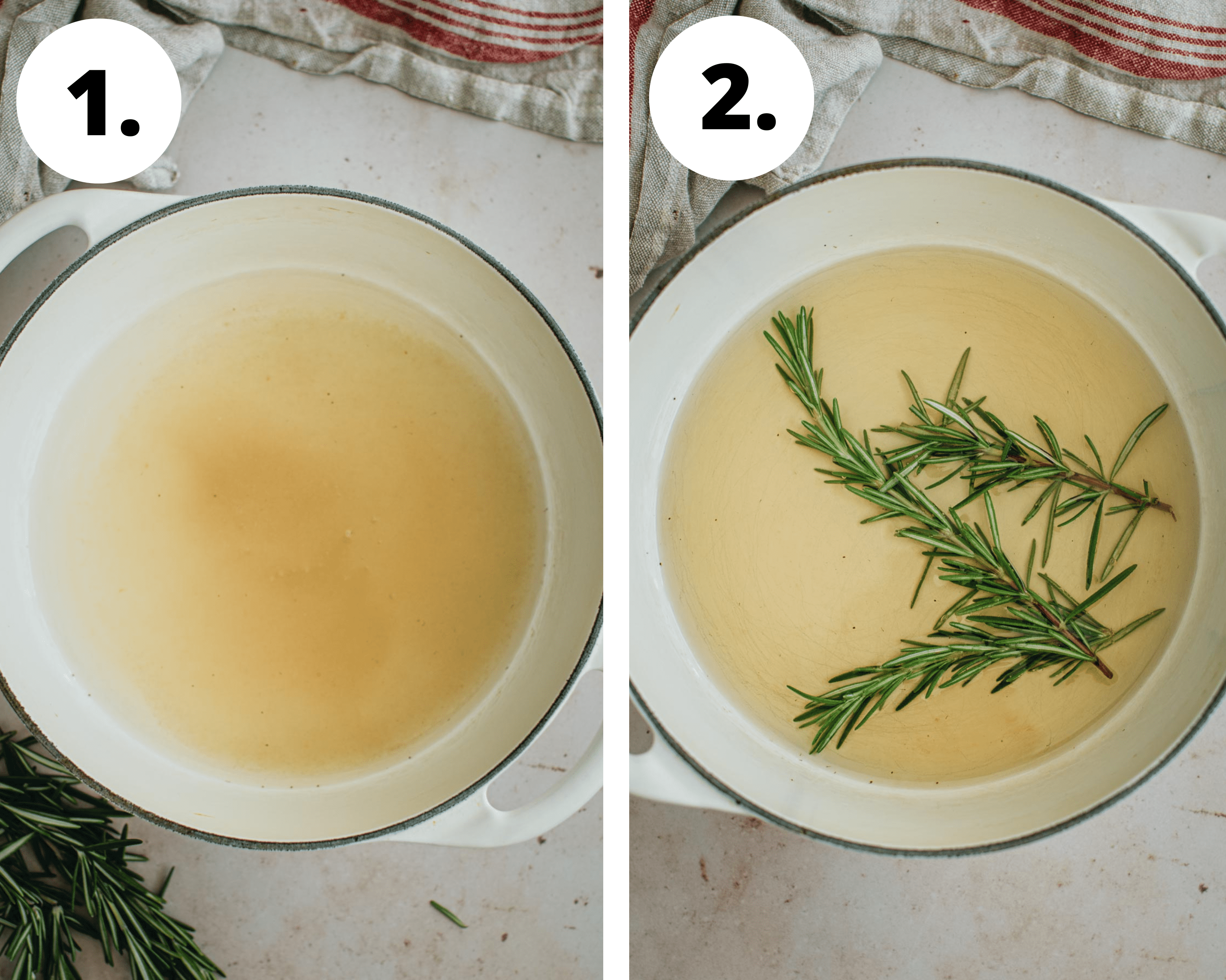 How to make rosemary simple syrup steps 1 and 2.