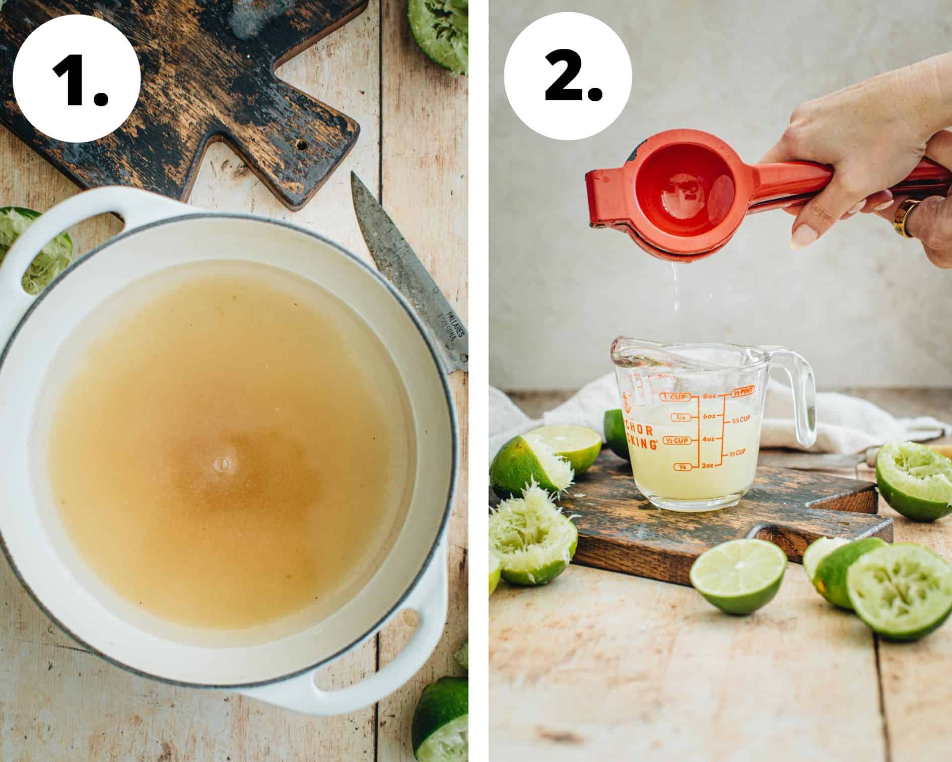 Sour mix recipe process steps 1 and 2.
