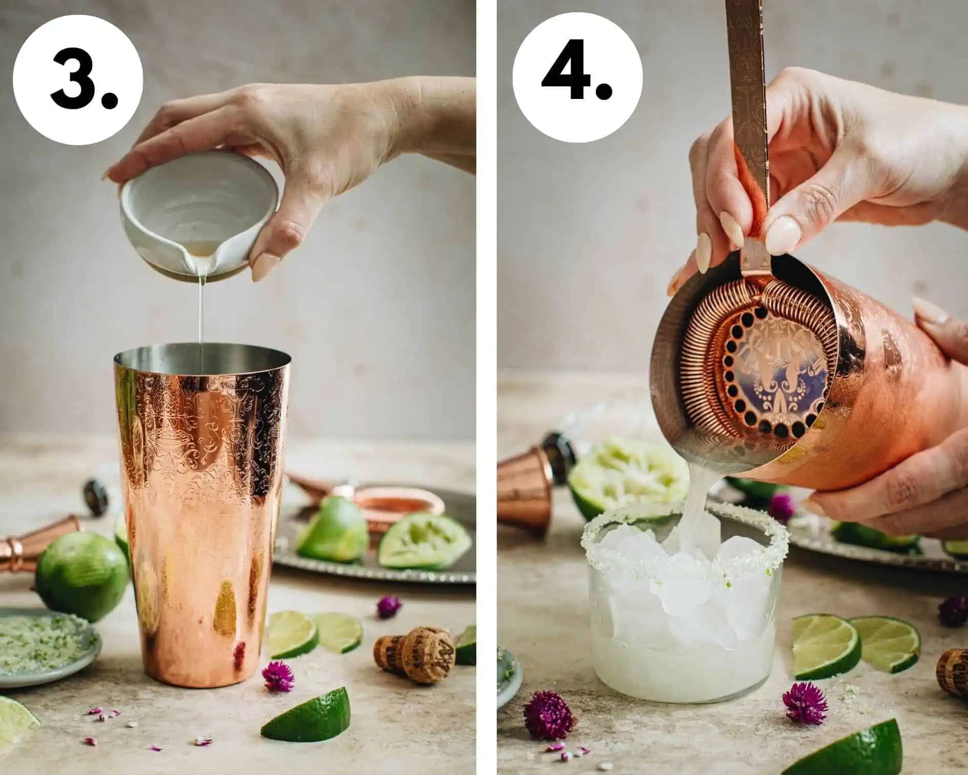 Champagne margarita process steps 3 and 4.