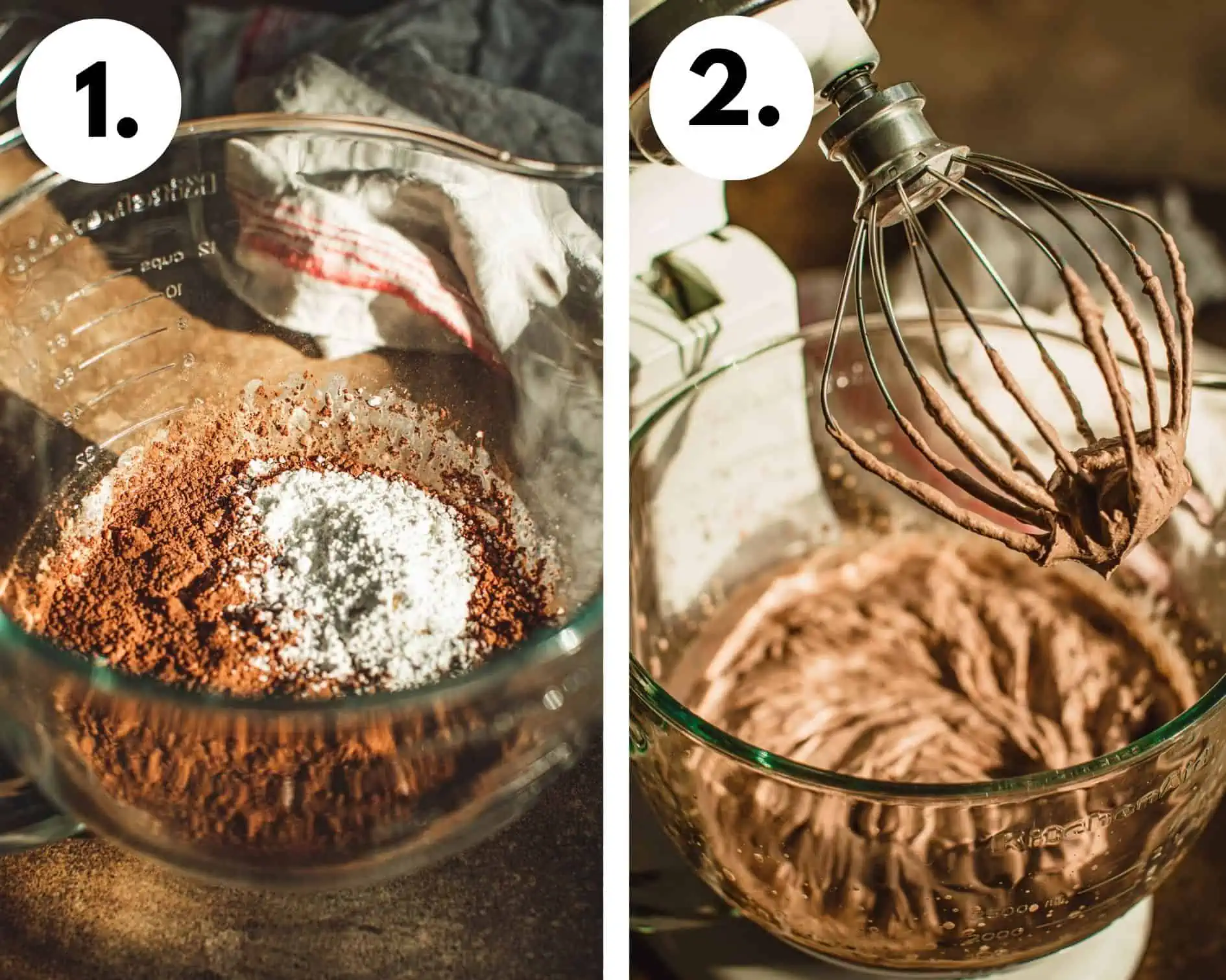 How to make chocolate whipped cream steps 1 and 2.