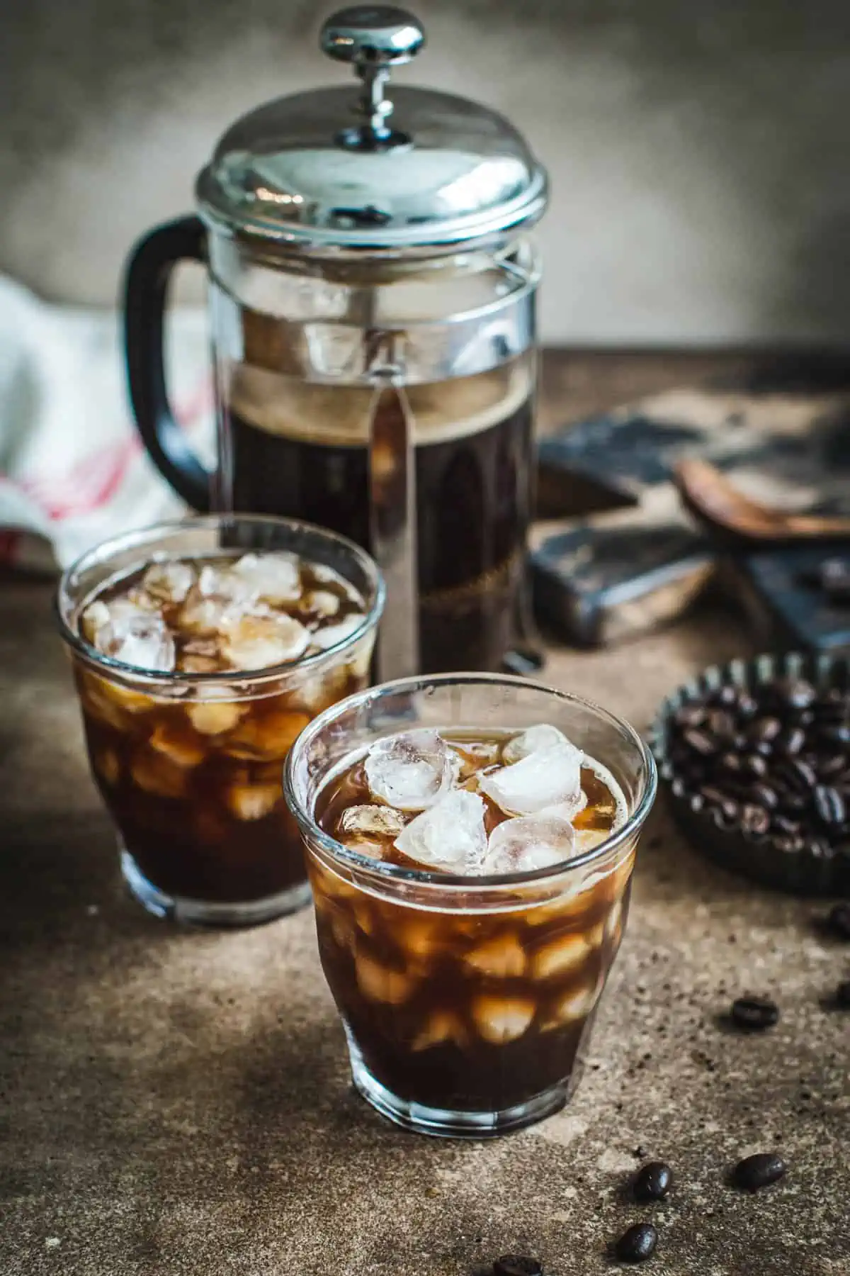 French Press iced coffee over ice.