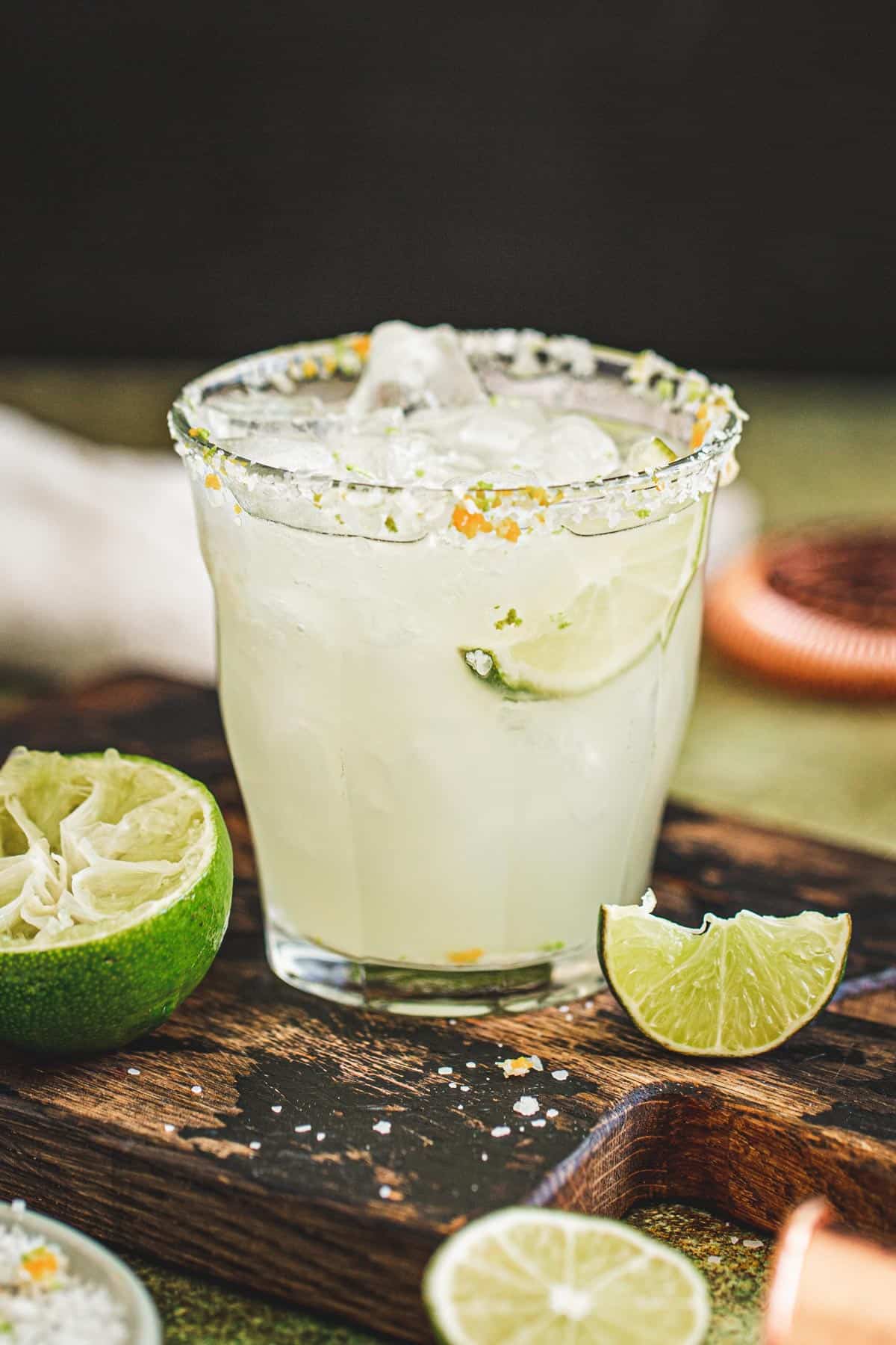 Margarita with gin and a salted rim.