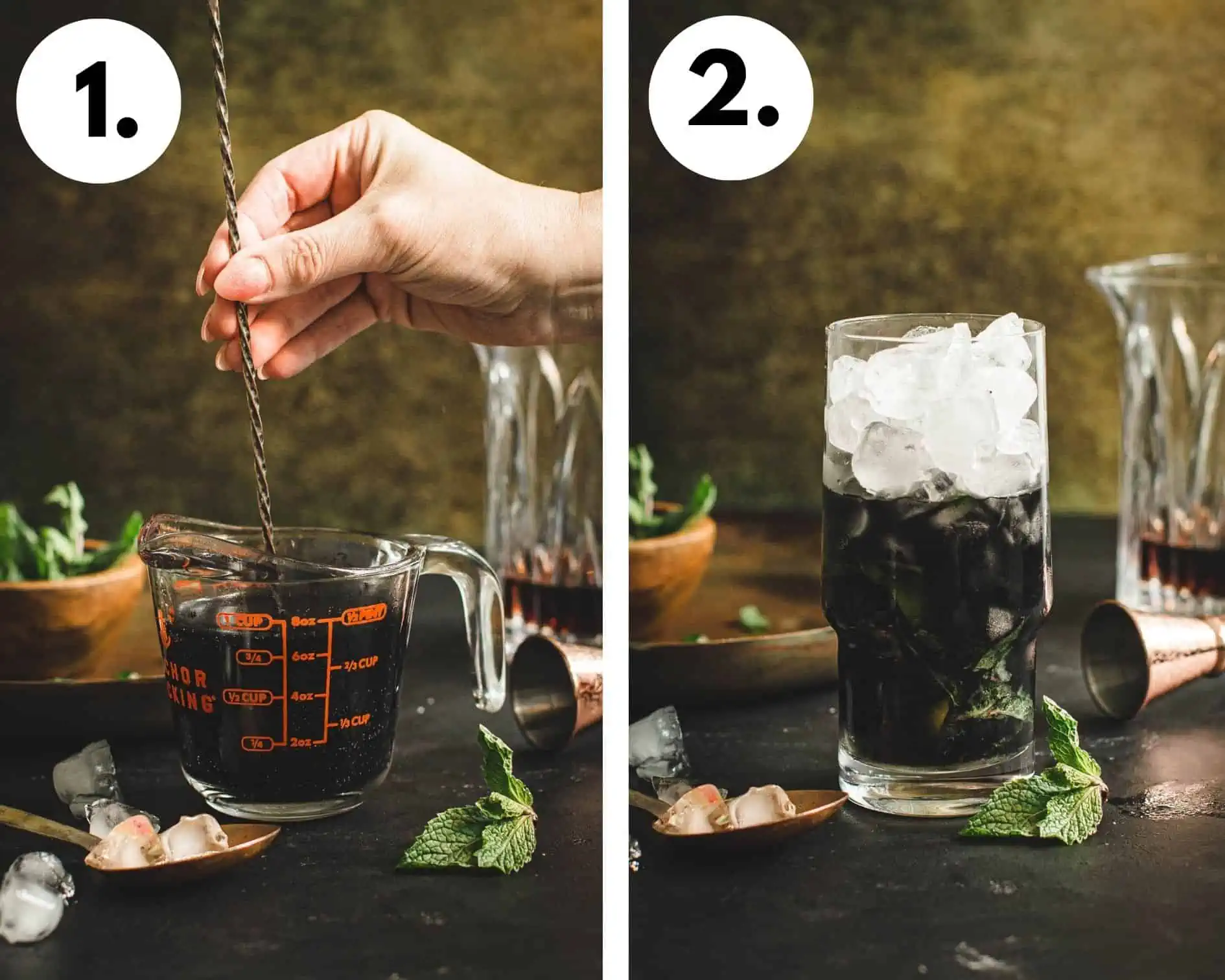 How to make a black mojito steps 1 and 2.