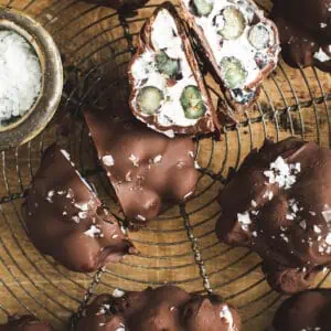 Chocolate covered blueberry clusters.