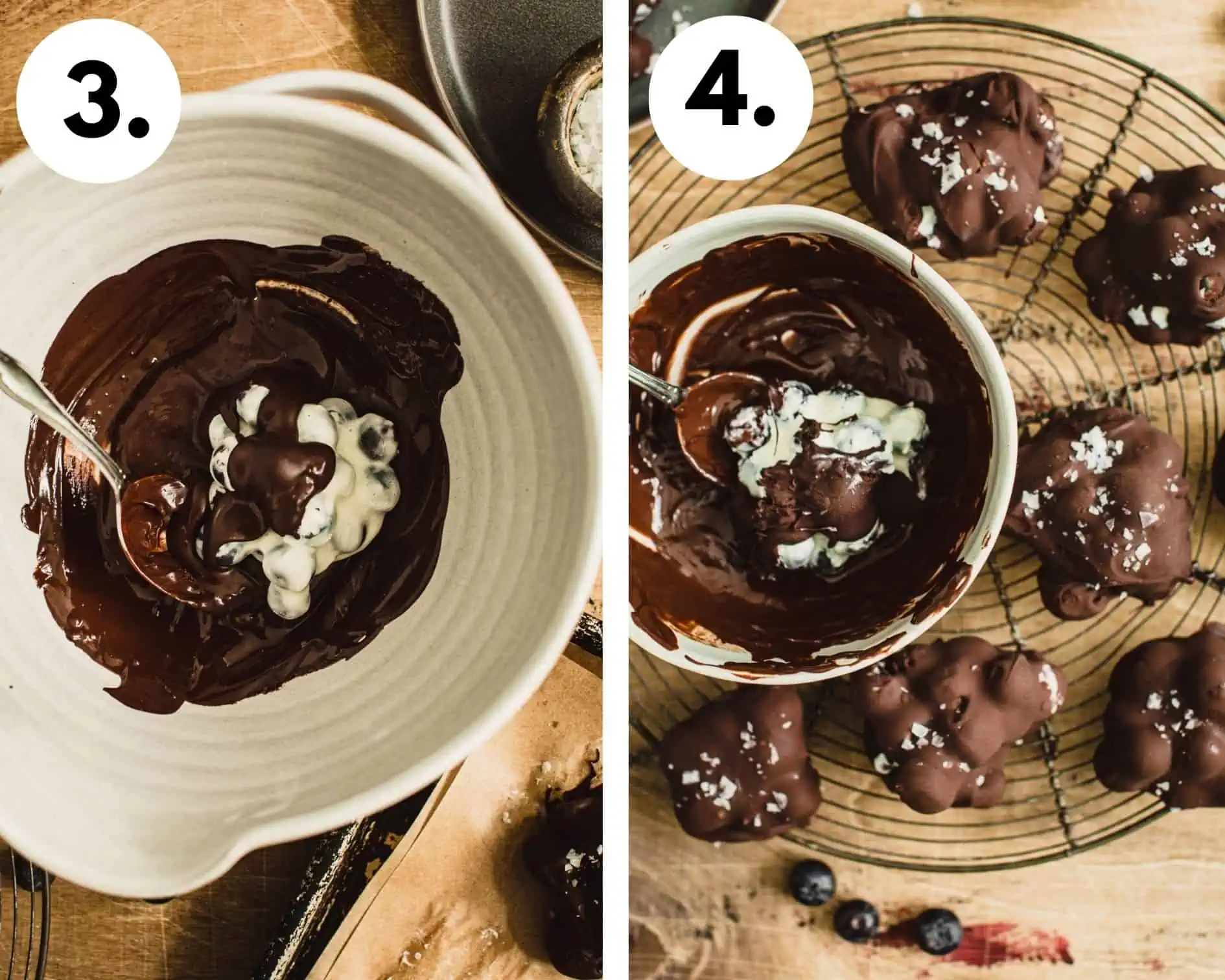 How to make chocolate covered blueberries steps 3 and 4.
