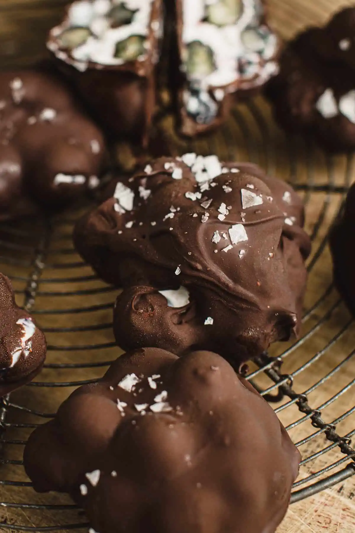 Chocolate covered blueberry clusters.