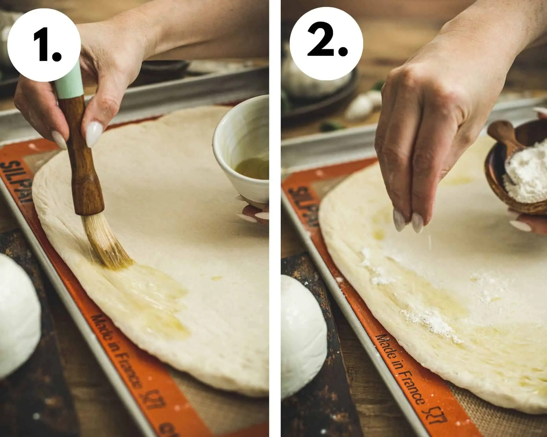 How to make Margherita pizza step 1 and 2.