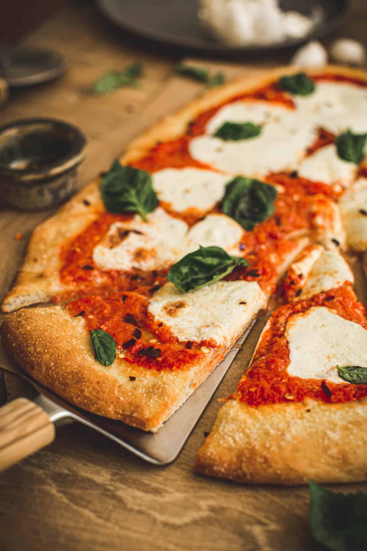 Margherita pizza slice.