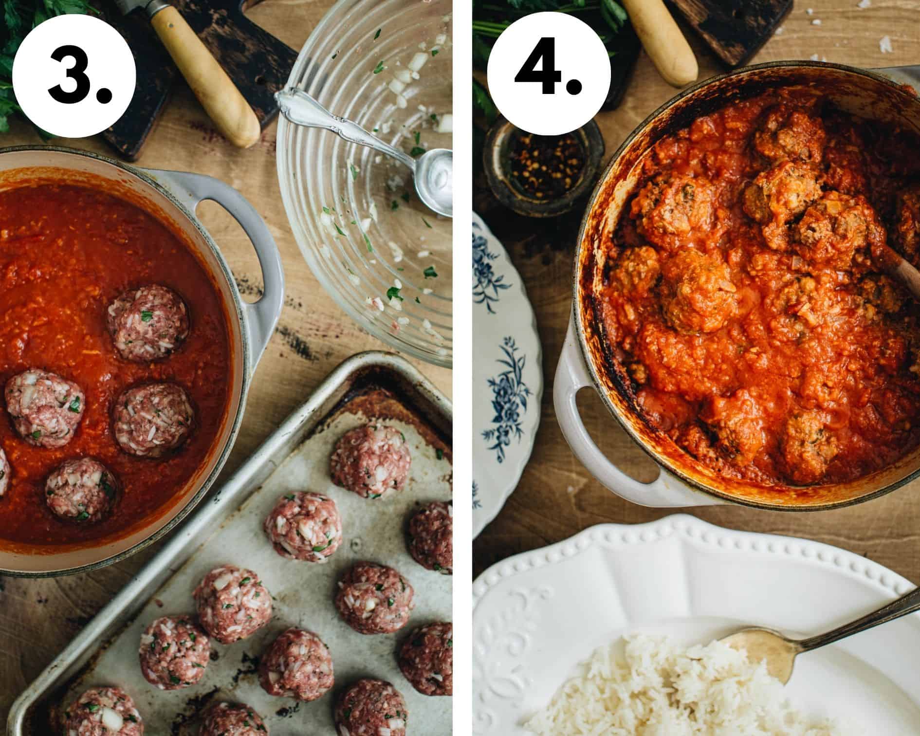 How to make meatballs and rice steps 3 and 4.