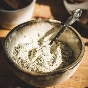 Ranch seasoning mix in a bowl with a spoon.