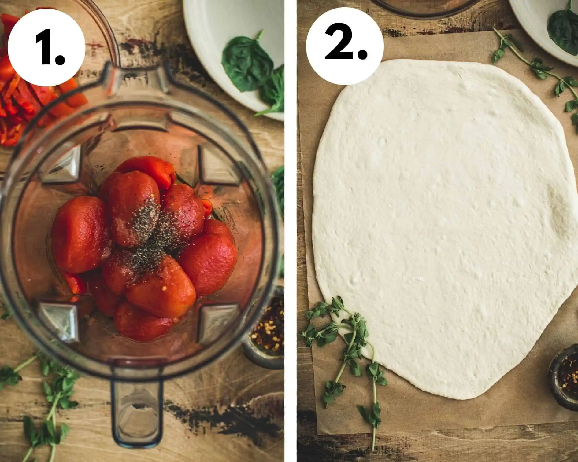 How to make red pepper pizza steps 1 and 2.