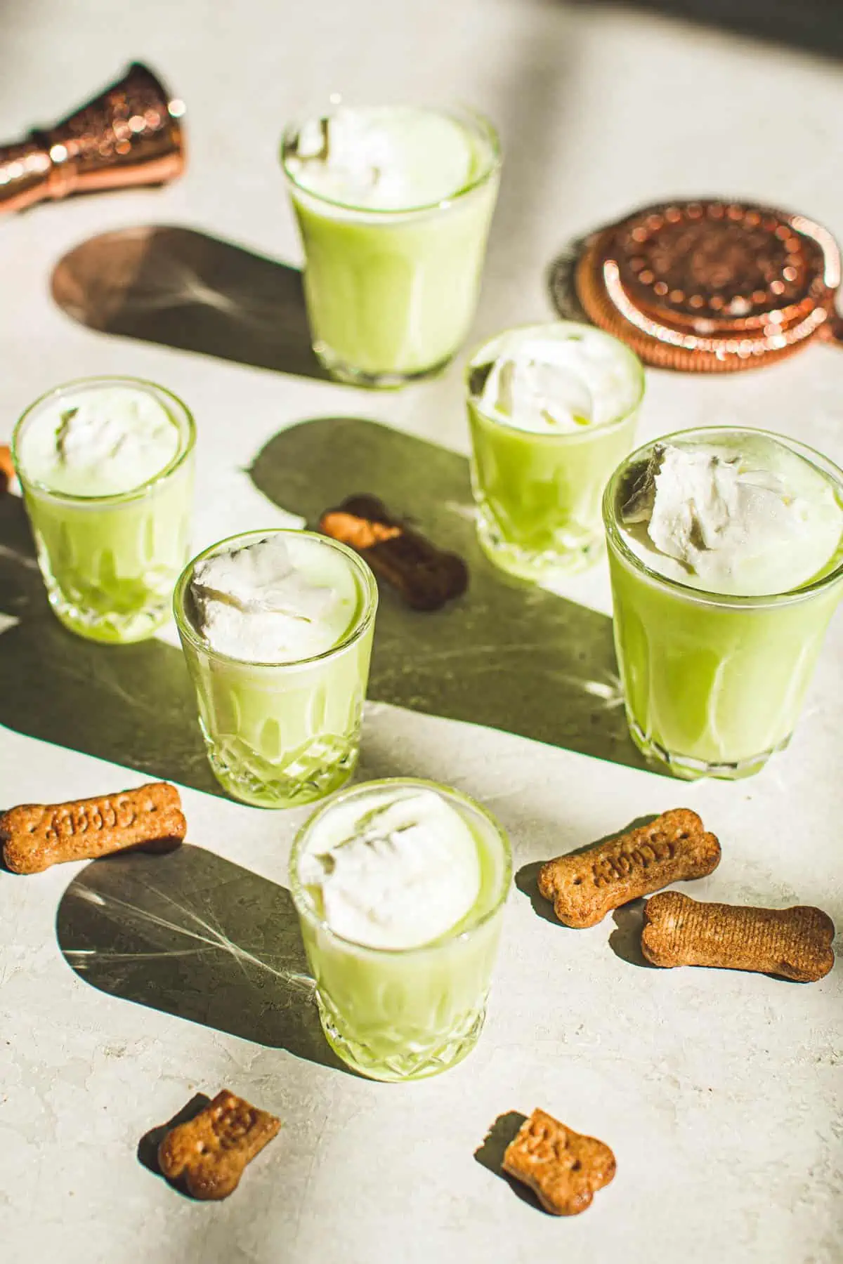 Scooby Snack Shots topped with whipped cream.