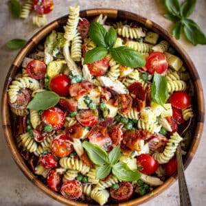 Chicken bacon ranch pasta salad with rotisserie chicken.