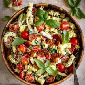 Chicken bacon ranch pasta salad with rotisserie chicken.