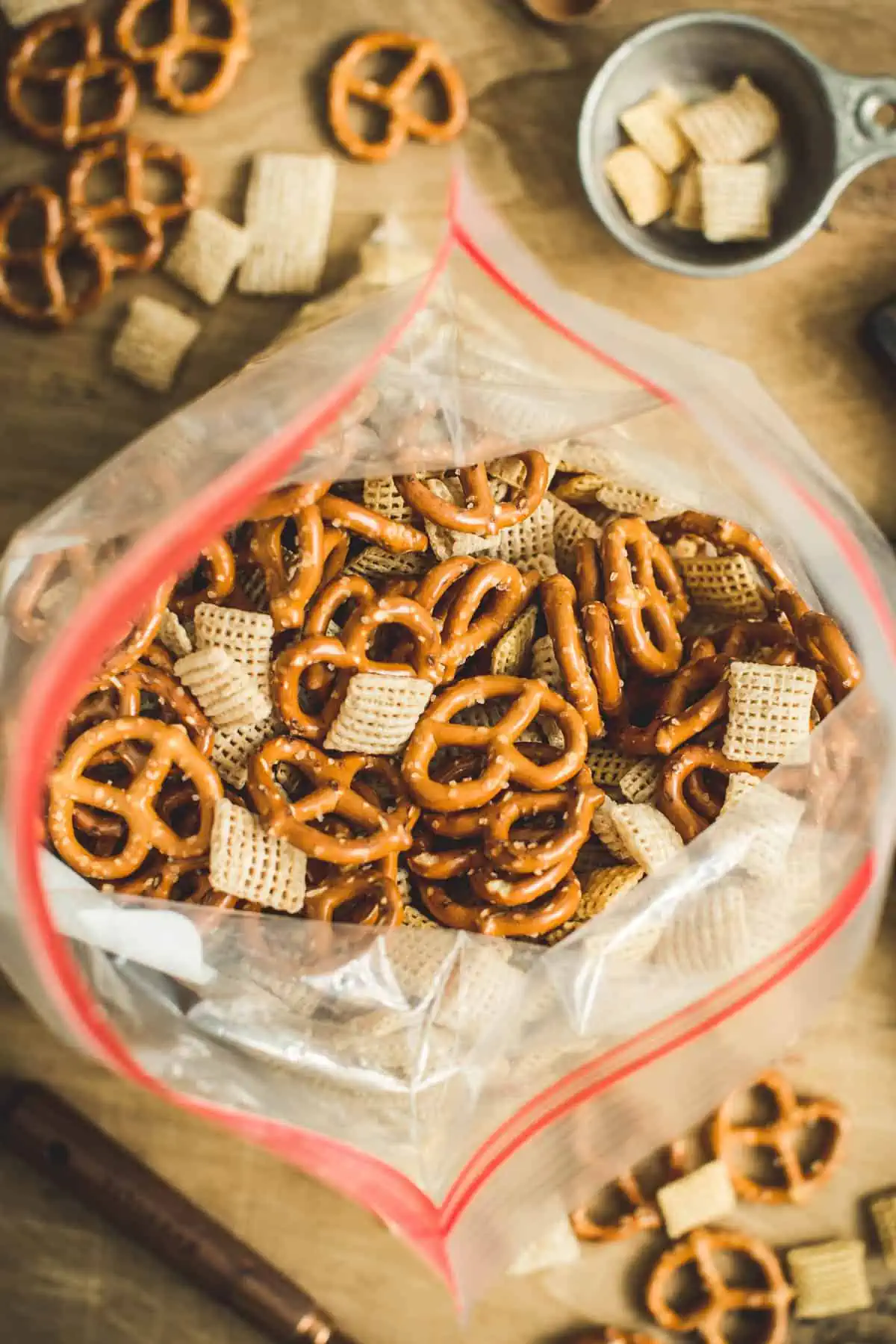 Churro Chex Mix process step 1.