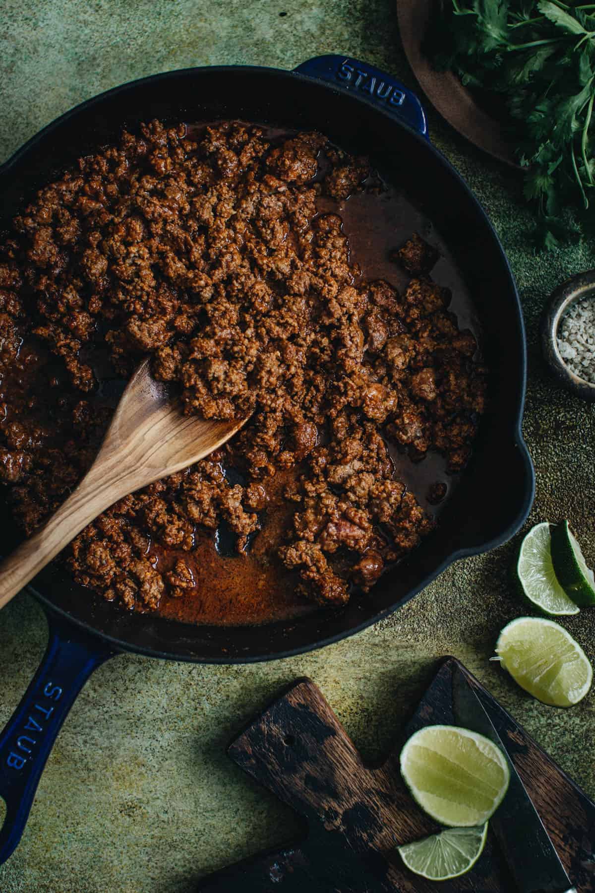 Crispy beef tacos process step 1.