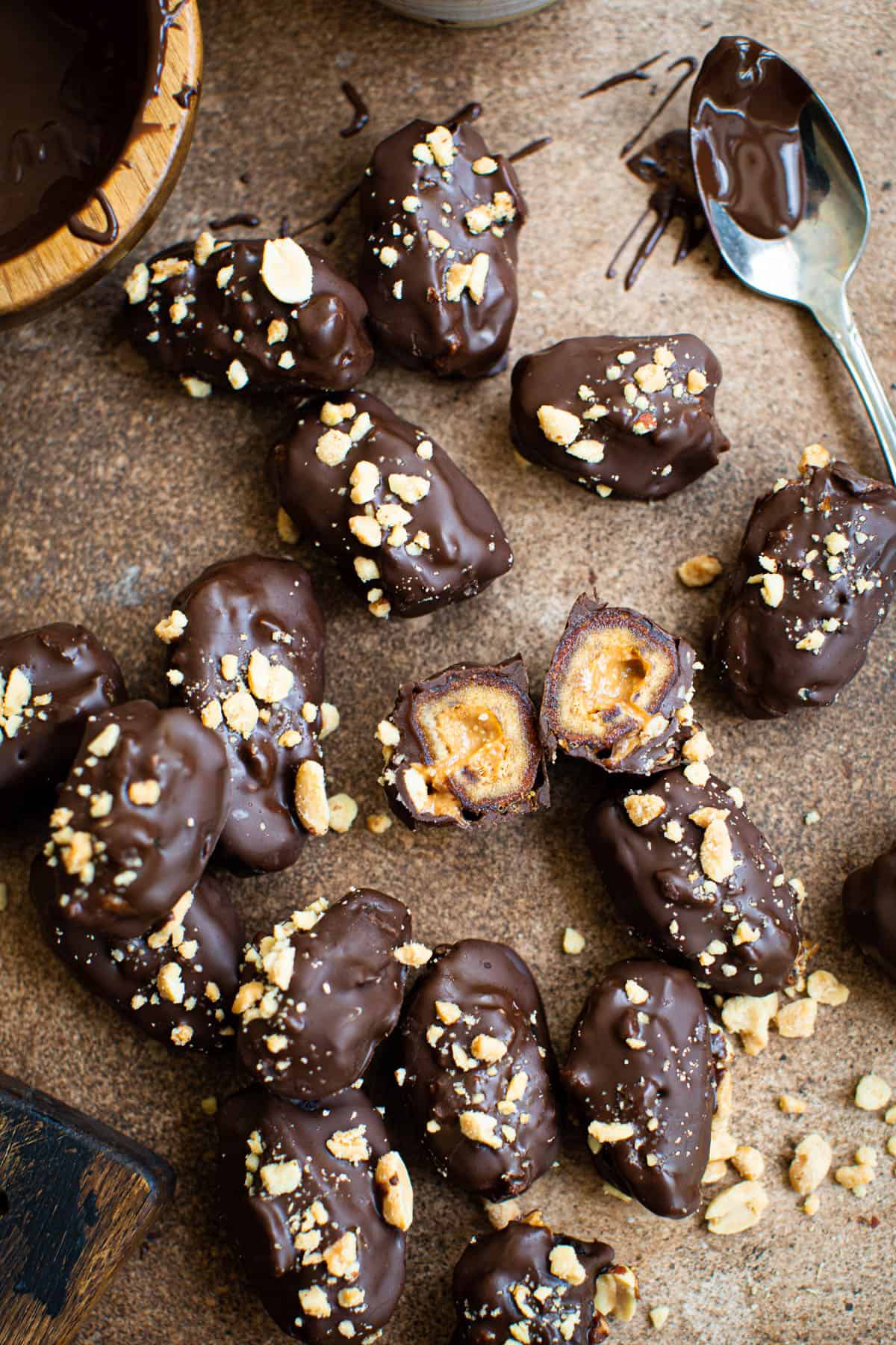 Homemade Snickers stuffed dates.