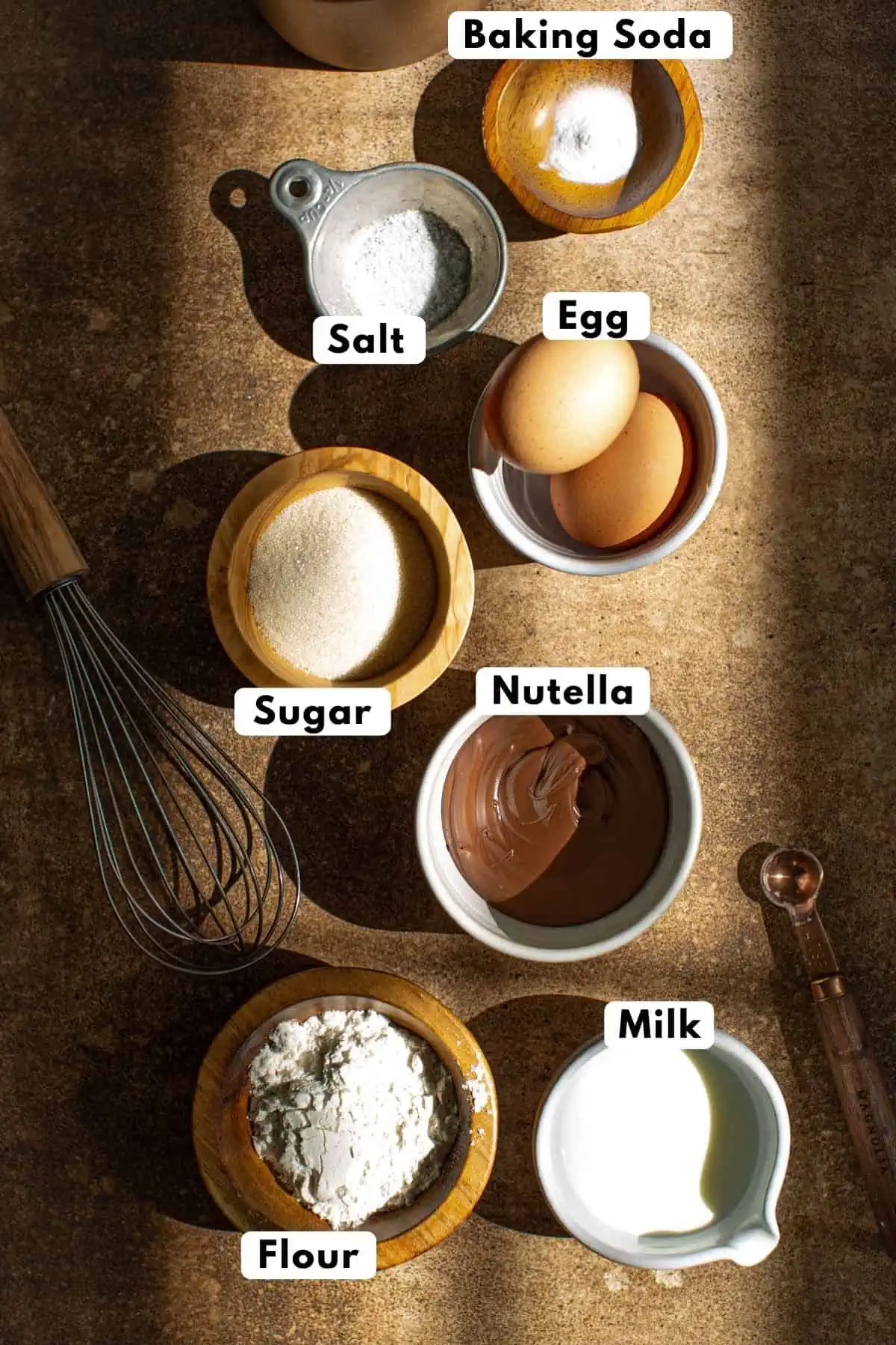 Nutella mug cake ingredients.