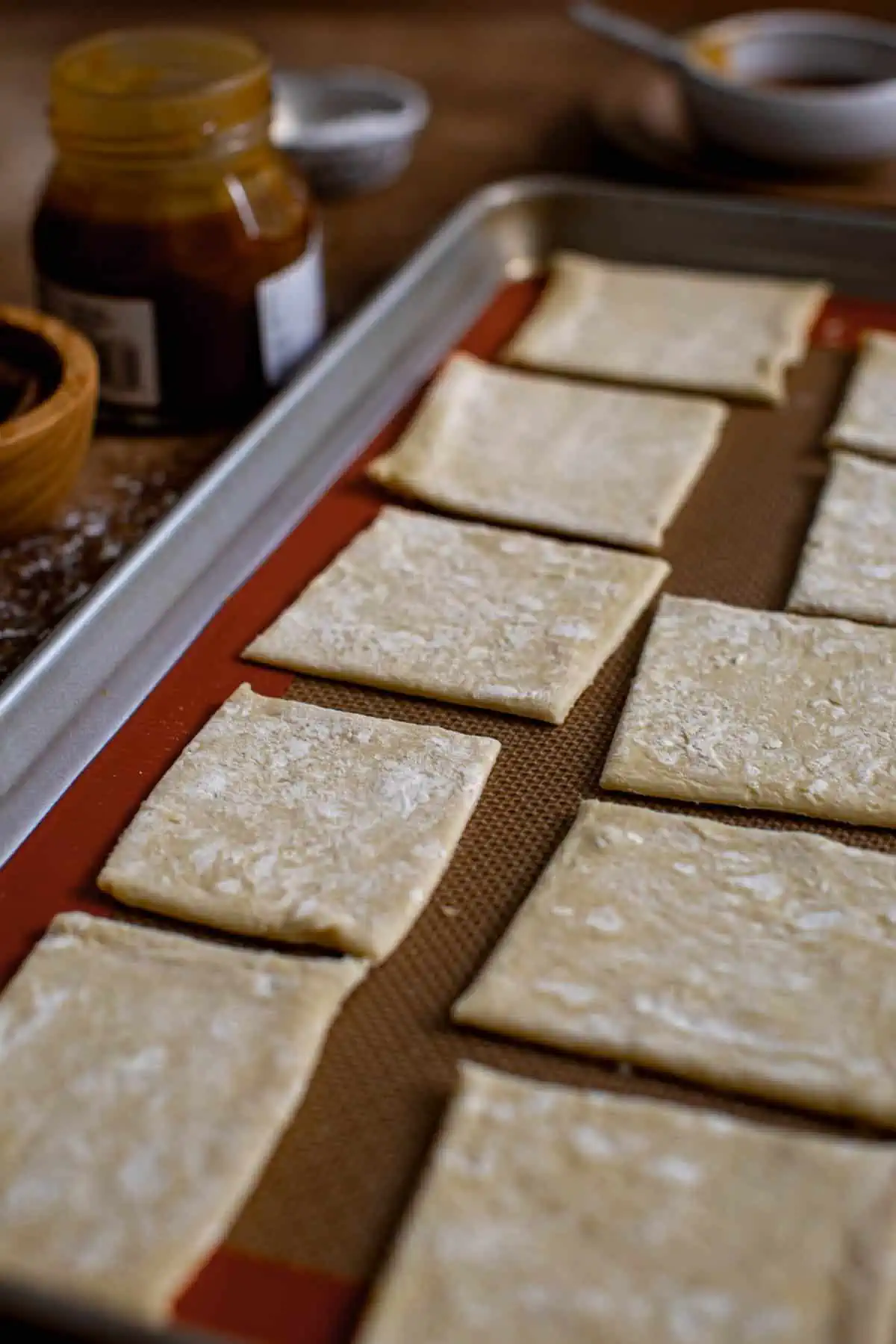 Nutella puff pastry process step 1.