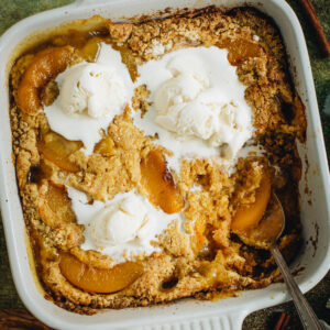 Peach cobbler with cake mix.