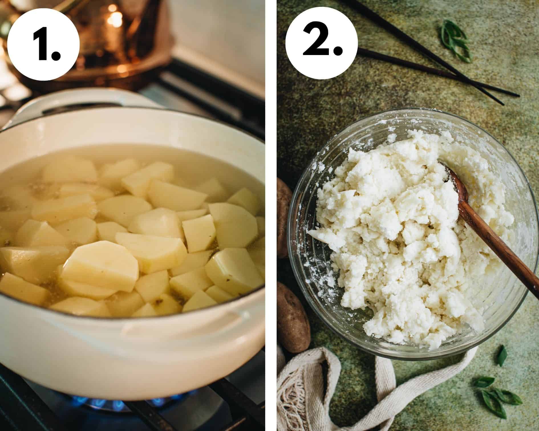Potato dumpling process steps 1 and 2.