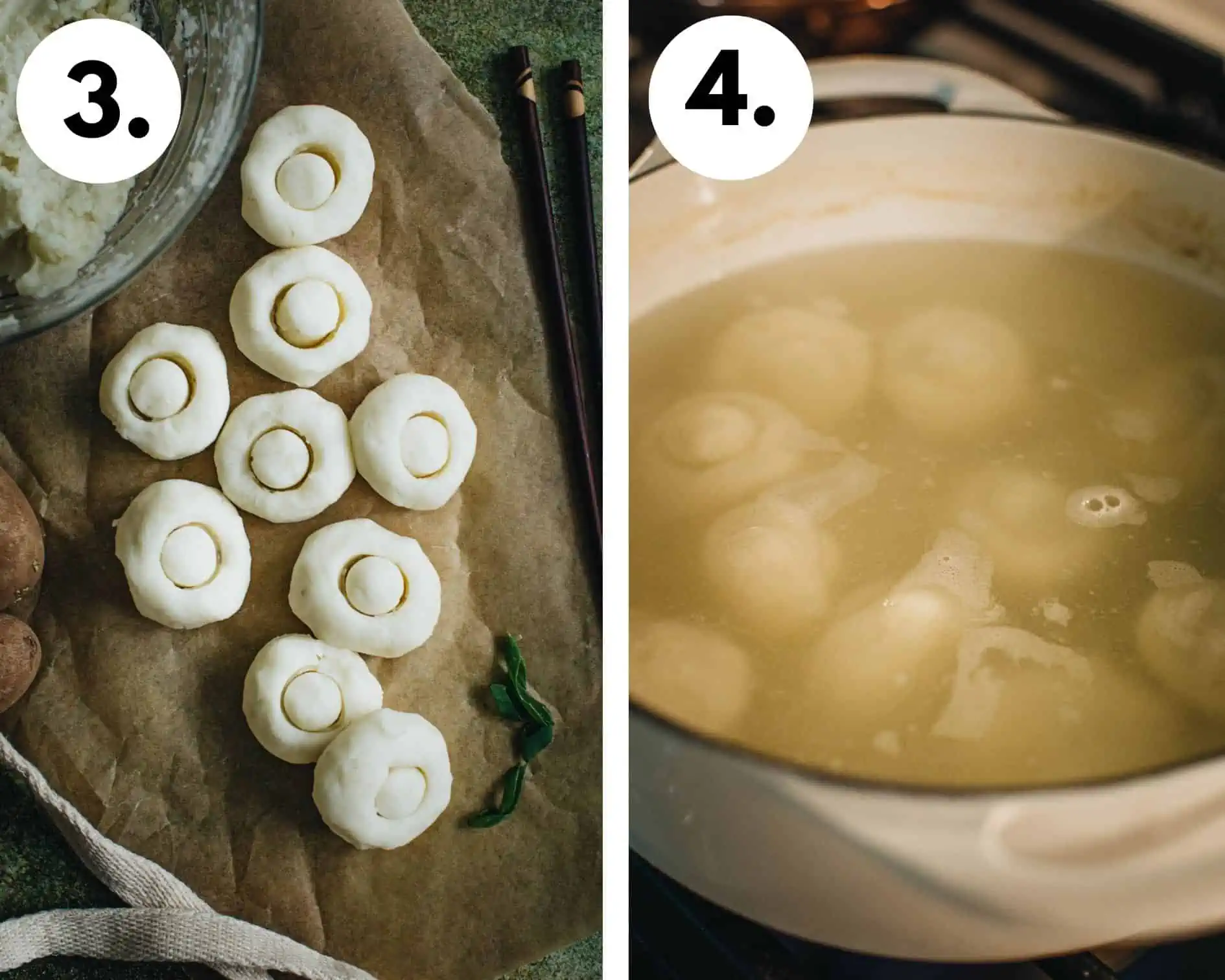 Process steps 3 and 4 for making potato dumplings.