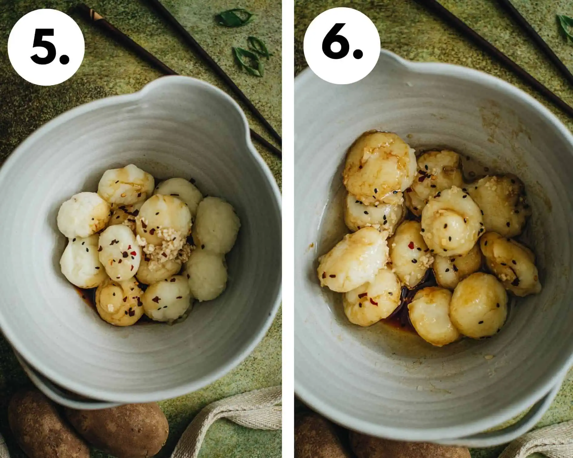 Steps 5 and 6 for making potato dumplings.