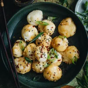 Potato dumplings in a bowl.