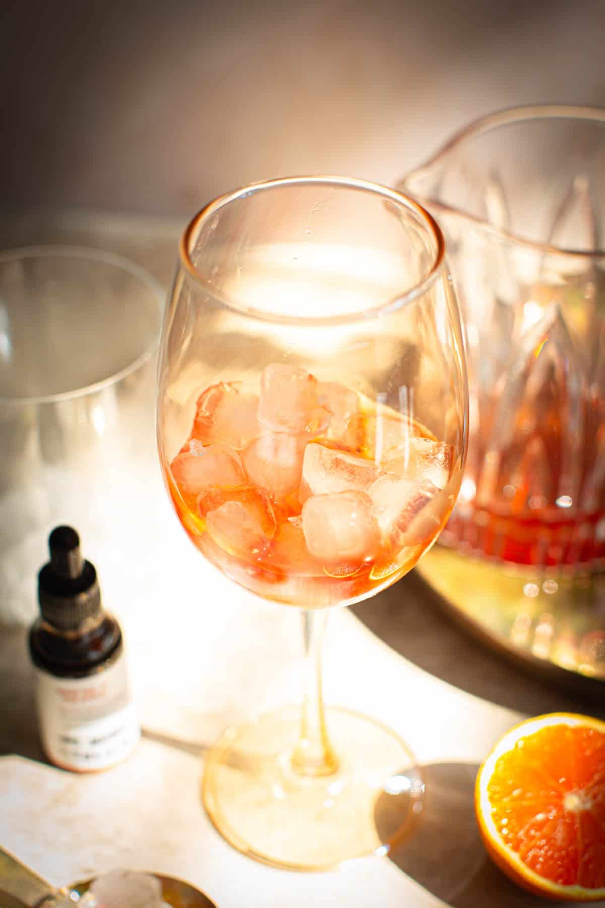 Alcohol free Aperol spritz process step 1.