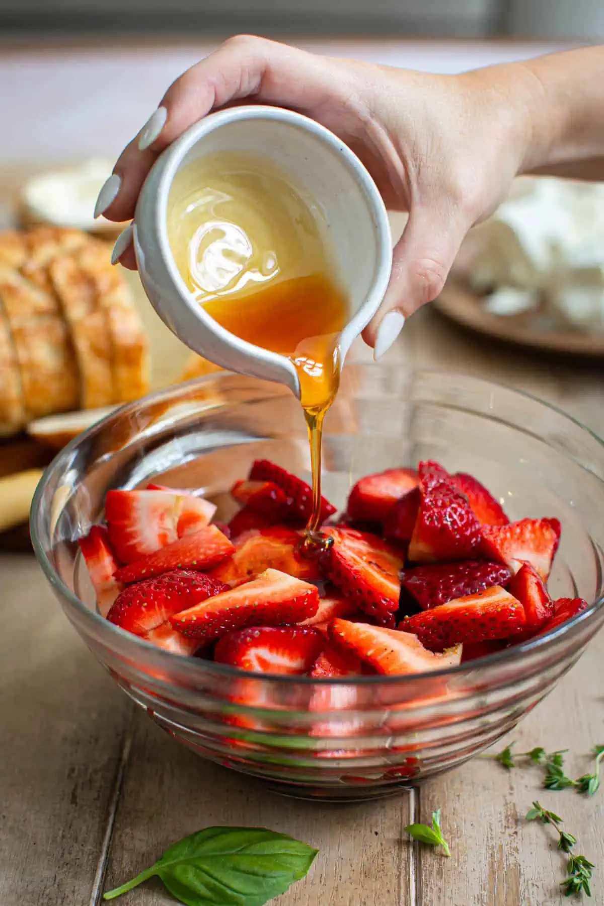 Balsamic strawberries in a bowl.