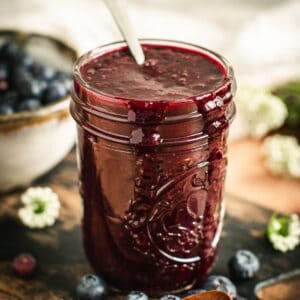 Blueberry bbq sauce in a jar.