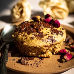 Cookie baked oatmeal with chopped chocolate on top.