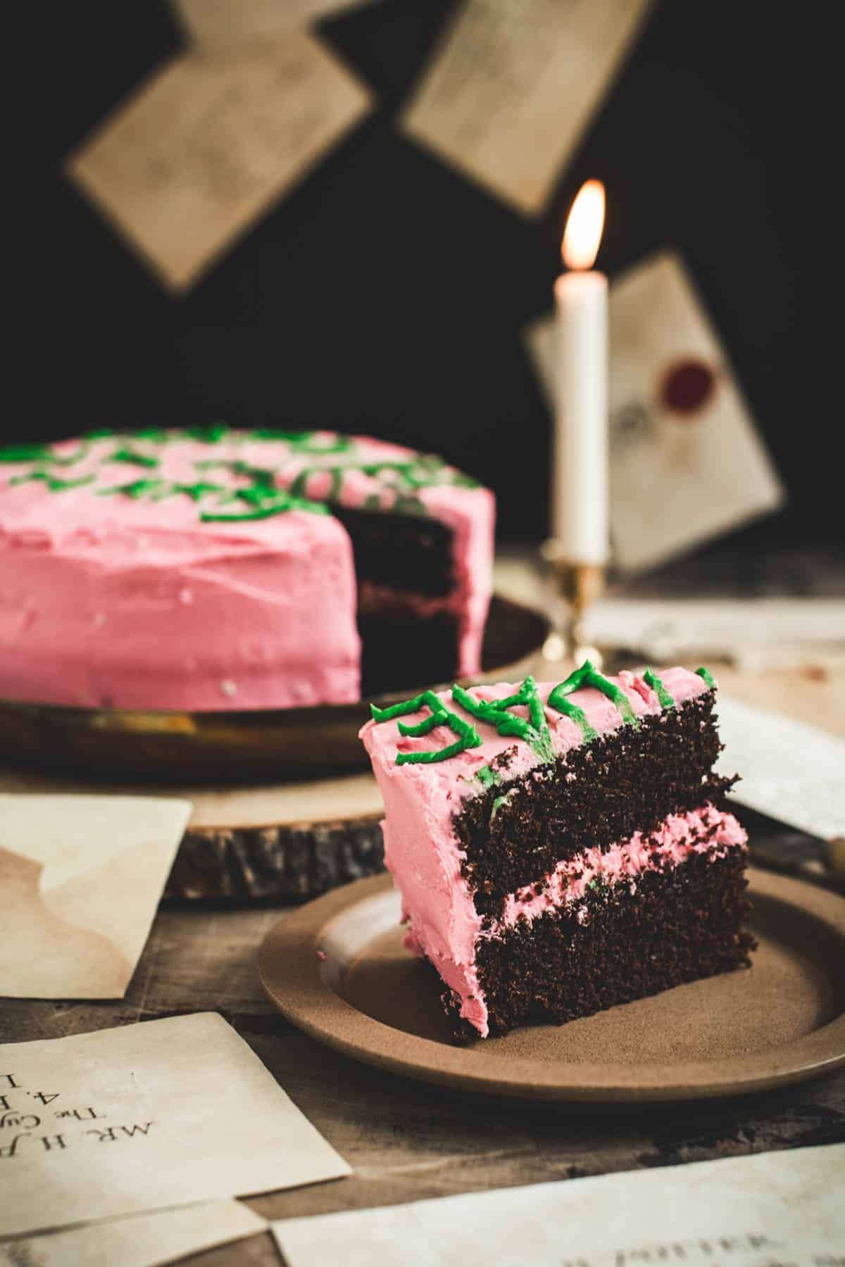 Slice of Happy Birthday Harry cake.