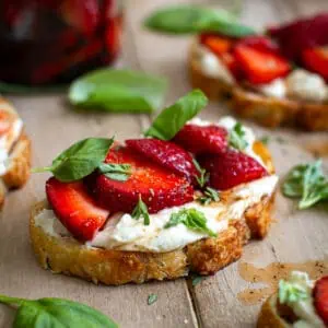 Whipped goat cheese toast with balsamic strawberries.