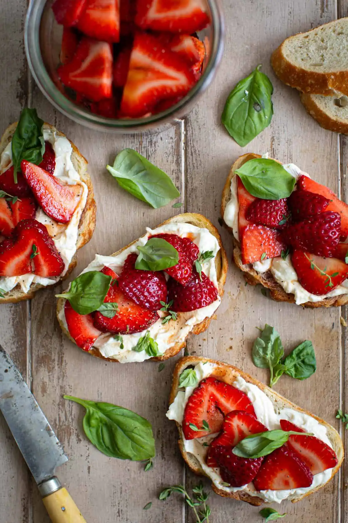 Whipped goat cheese toast with balsamic strawberries.