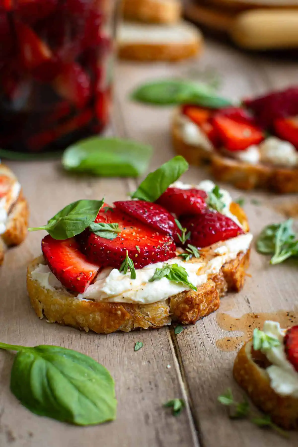 Whipped goat cheese with balsamic strawberries.
