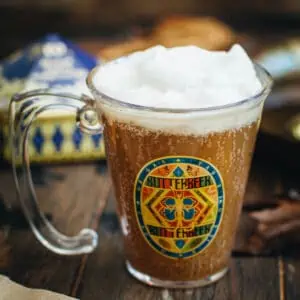 Harry Potter butterbeer in an authentic glass.