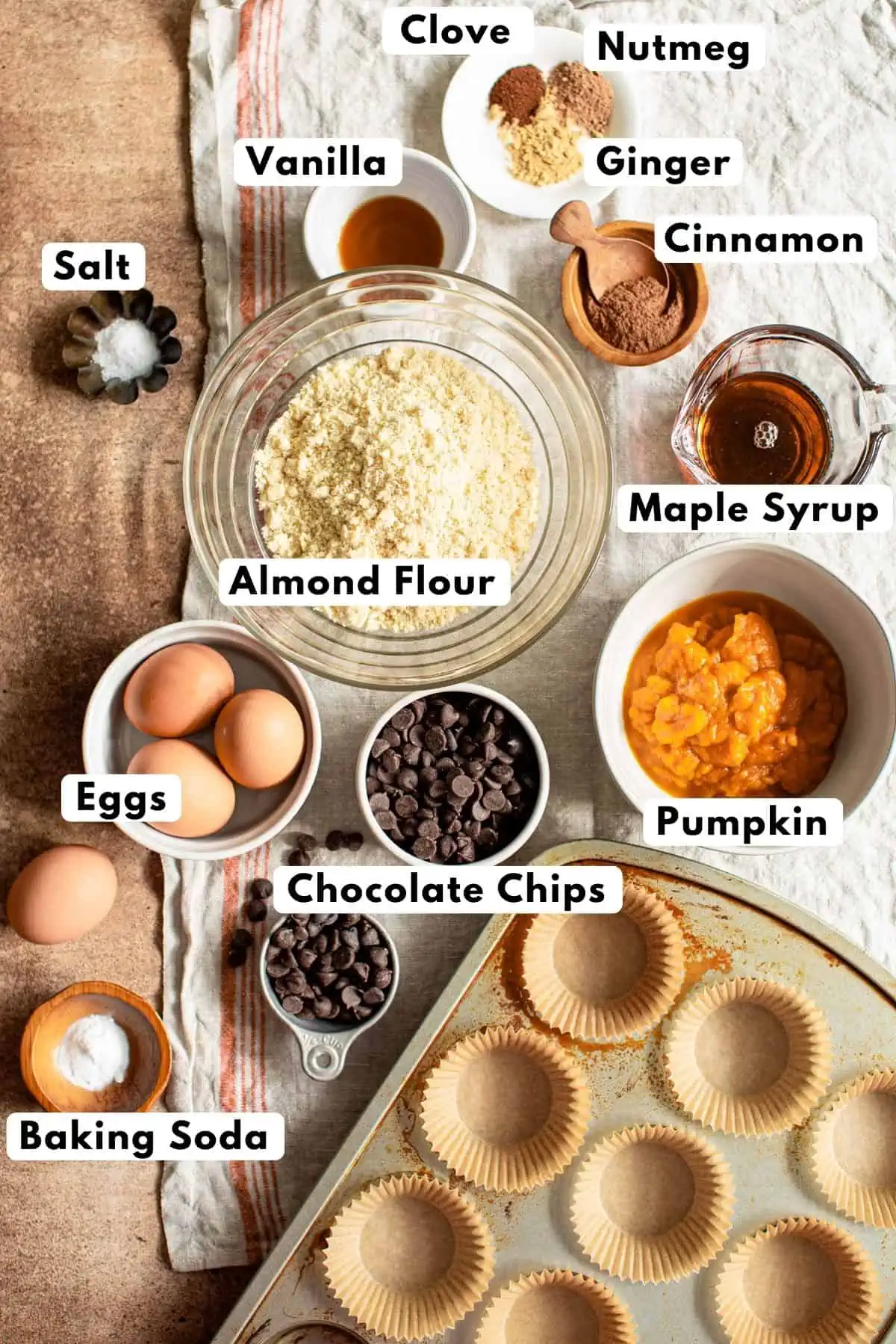 Ingredients in almond flour pumpkin muffins.