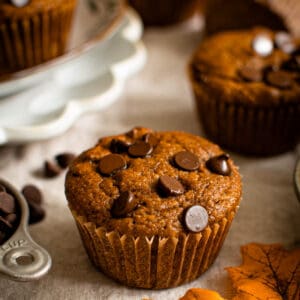 Almond flour pumpkin muffins with chocolate chips.