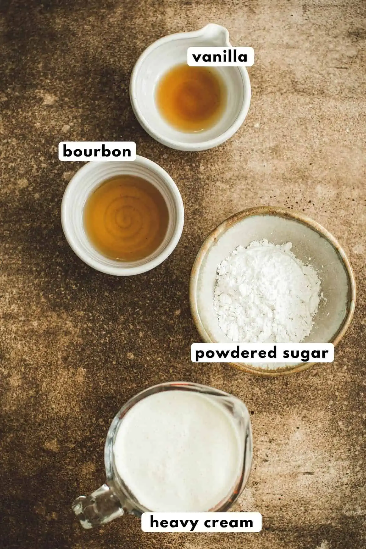 Bourbon whipped cream ingredients.