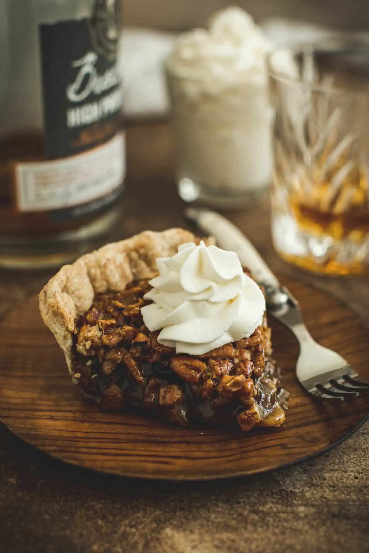 Bourbon whipped cream on top of pie.