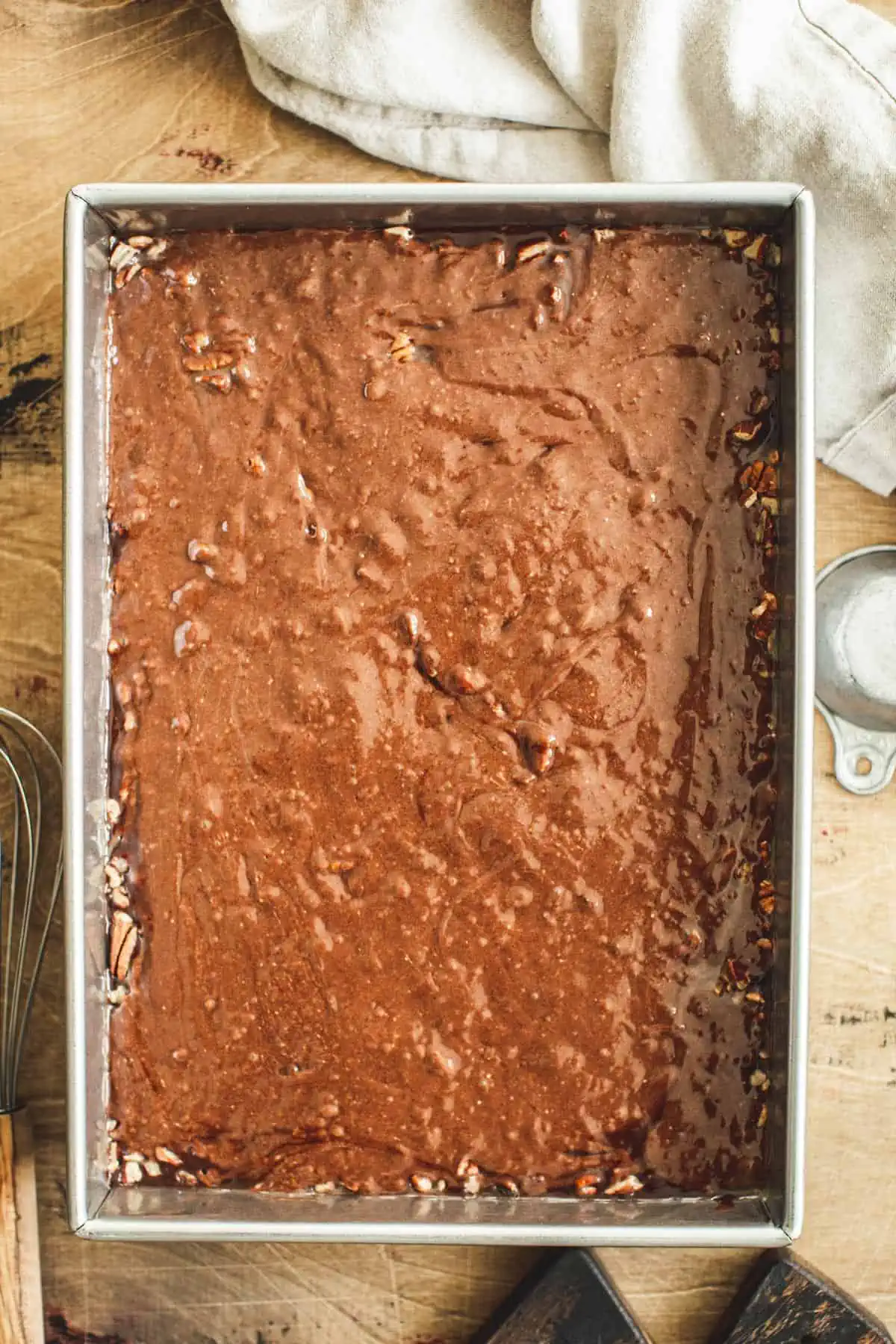 Cake batter in pan.