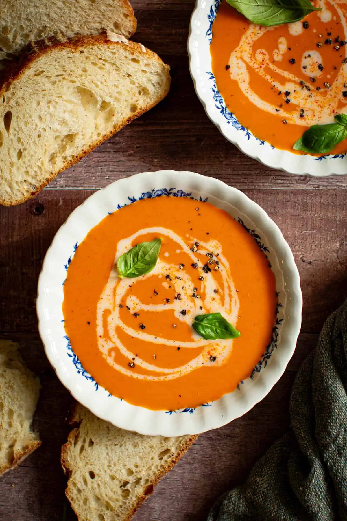 Spicy tomato soup in a bowl.