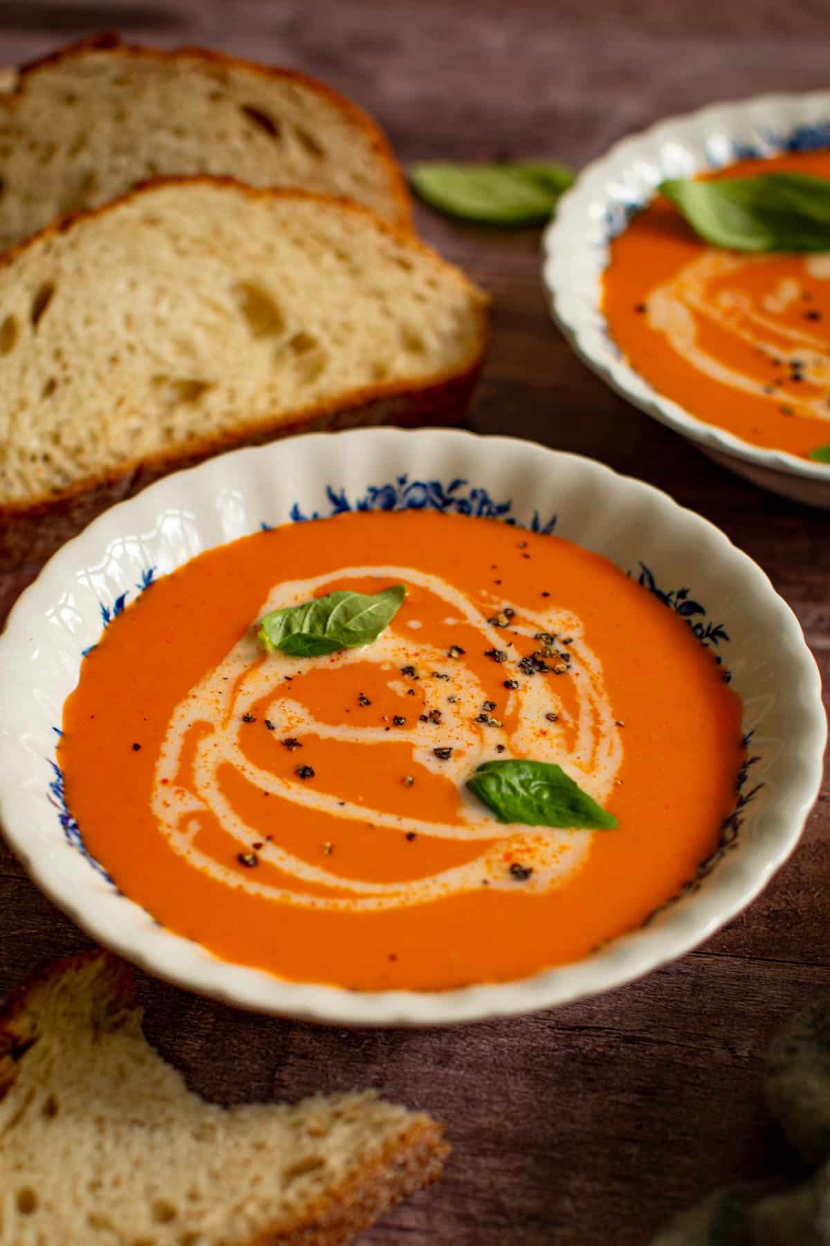 Spicy tomato soup with fresh tomatoes.