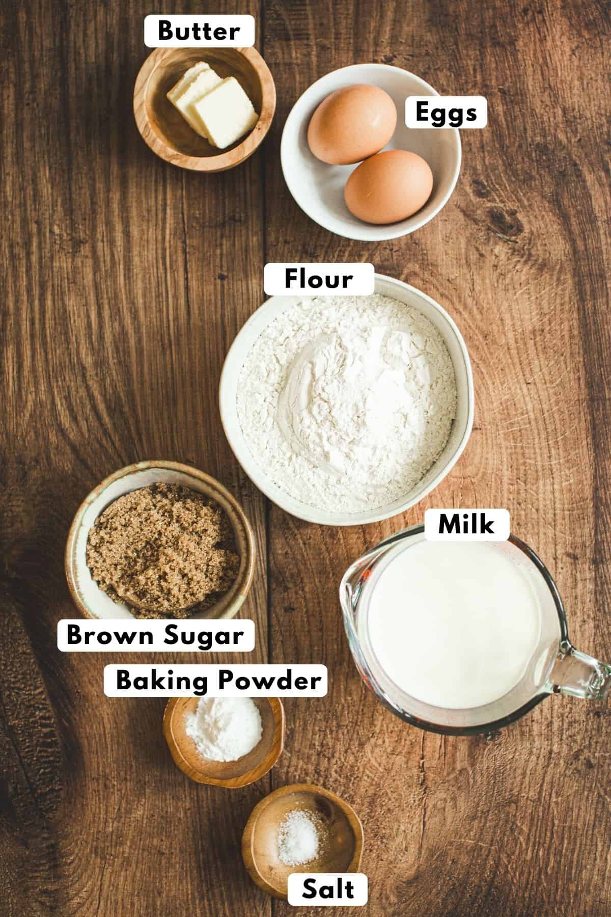 Brown sugar pancakes ingredients.