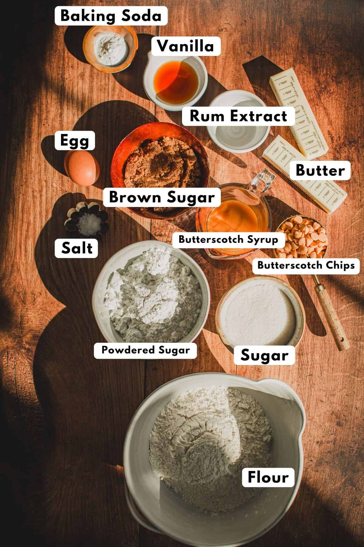 Butterbeer cookie ingredients.