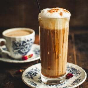 Caramel Iced Coffee with cold foam.