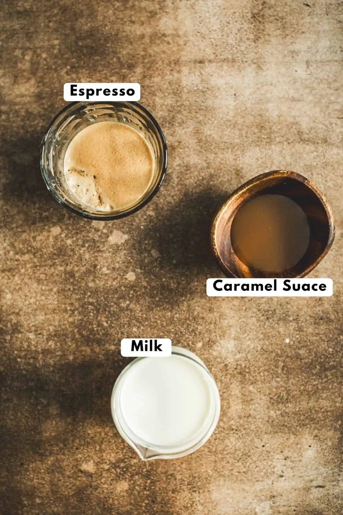 Caramel latte ingredients.